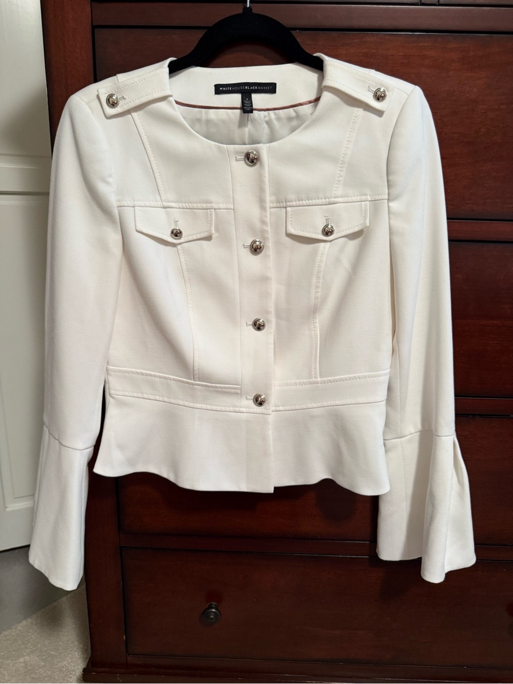 White House Black Market Cream Structured Button-Front Peplum Jacket